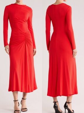 NWT Simkhai Ferrera Red Ruched Long-Sleeve Dress Sz 4